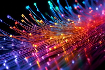 Fototapeta na wymiar Intricate Web of Fiber Optic Cables Transmitting Data Signals 