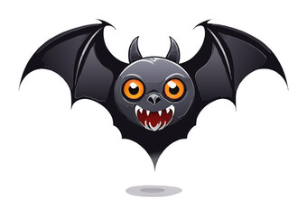 Colorful cartoon illustration of a spooky vampire bat with glowing eyes