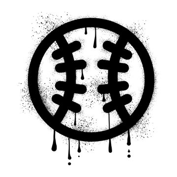 Softball ball graffiti drawn with black spray paint