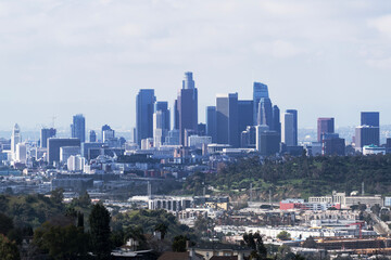 Fototapeta na wymiar Downtown Los Angeles skyline with Lincoln Heights in foreground.