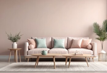 minimalist interior in pastel colors. Scandinavian style interior. 3D illustration
