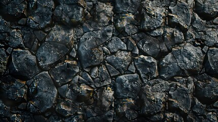 close-up on fragment of wall with masonry of rough gray stones of various shapes. Abstract background texture
