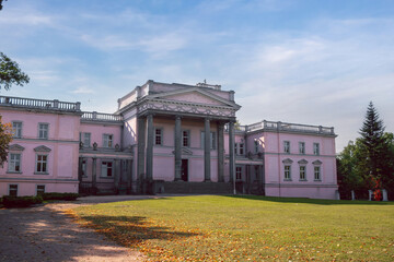The palace of the Mielżyński and Kościelski noble families with the adjacent Miloslaw Park in...
