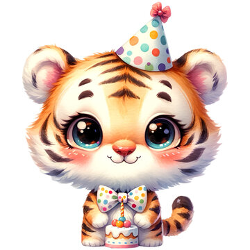 Cute tiger, with birthday cake