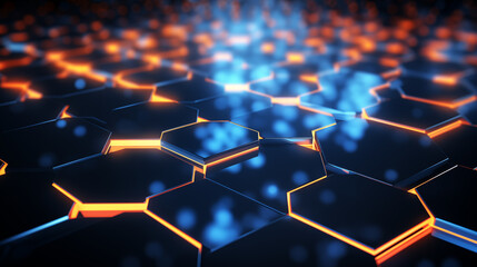 Fototapeta premium Glowing Blue Hexagonal Pattern with Futuristic Network Design