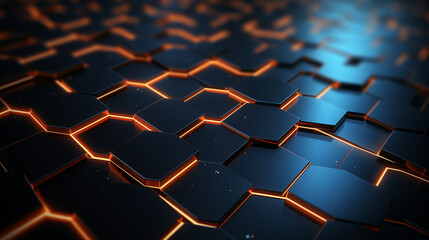 Naklejka premium Abstract Hexagonal Digital Network Background with Orange Highlights
