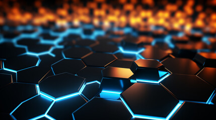 Vivid Orange and Blue Hexagonal Tech Pattern Wallpaper
