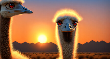 Fototapeta premium Ostriches at Sunset