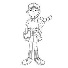 Girl Outdoor Black and White Illustration