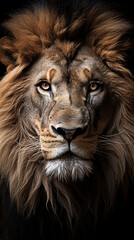 Close up of lion. Generative AI.