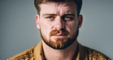 A man with a beard and a serious expression on his face.