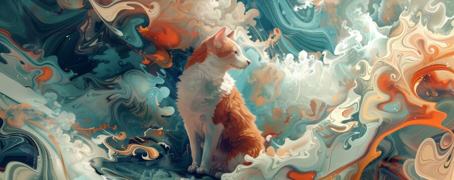 Abstract and surreal pet illustrations, combining realism with fantasy for unique wallpaper designs