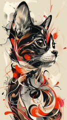 Fototapeta premium Stylized, abstract illustrations of pets, transforming familiar animals into modern art for walls