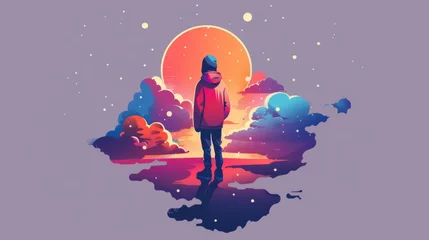 Fototapeten Vector art character, loneliness, popping out of a flat design into 3D space, © Xyeppup