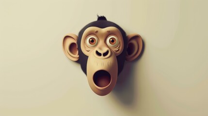 Vector art character, monkey surprised, popping out of a flat design into 3D space, eyes wide, mouth agape. - obrazy, fototapety, plakaty