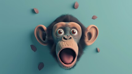 Vector art character, monkey surprised, popping out of a flat design into 3D space, eyes wide, mouth agape. - obrazy, fototapety, plakaty