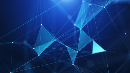 4K Abstract Polygons Lines And Dots Blue Background