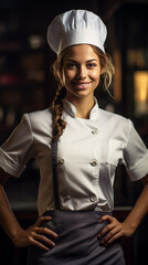Young Woman Chef. Generative AI.