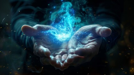  A Professor holding a blue flame, a supernatural power. Blue energy is amazing.