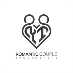 Couple love Heart symbol ALL letter logo icon design template. May be used in medical, dating, Valentines Day and wedding design.