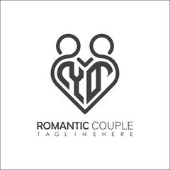 Couple love Heart symbol ALL letter logo icon design template. May be used in medical, dating, Valentines Day and wedding design.