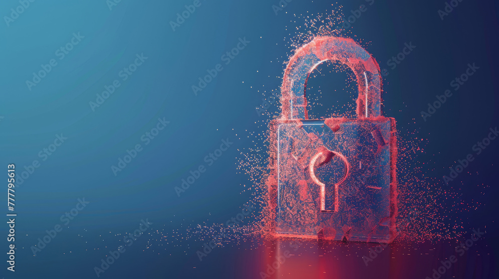 Poster digital lock particle formation on cybersecurity background