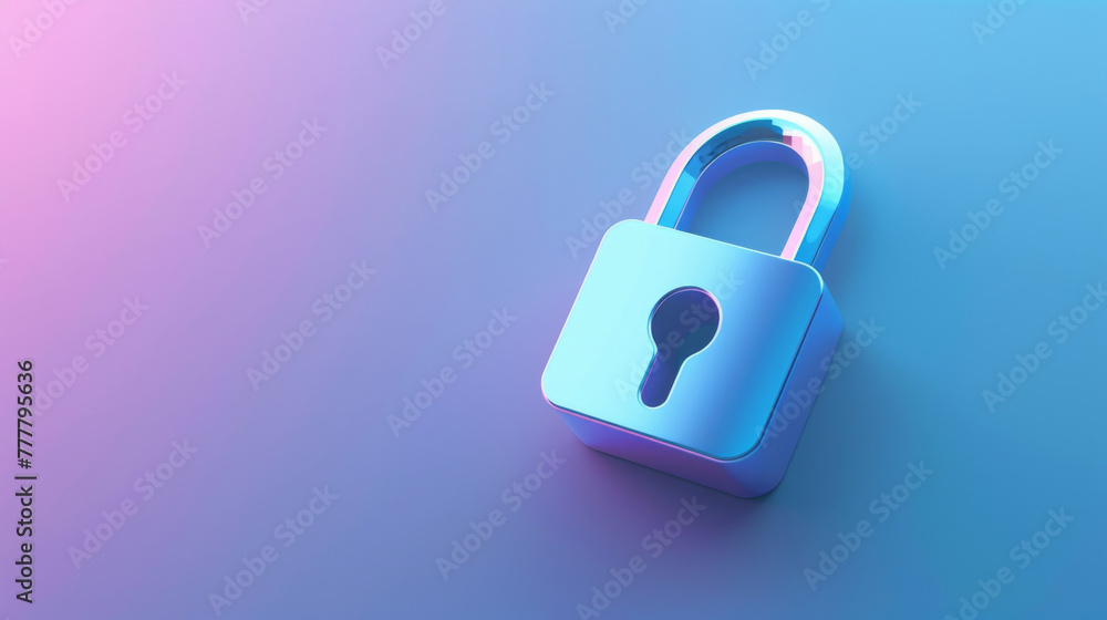 Poster Cyber security concept: illuminated padlock on gradient