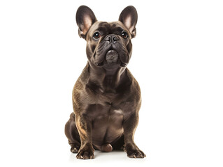 Obraz premium Cute and adorable black french bulldog sitting on white background, top view photograph. studio shot.