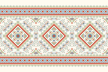 Ukrainian Geometric ethnic oriental pattern on white background vector illustration.floral pixel art fabric