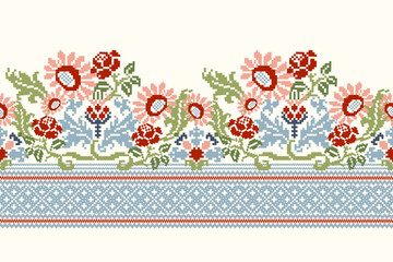 Ukrainian Geometric ethnic oriental pattern on white background vector illustration.floral pixel art fabric 