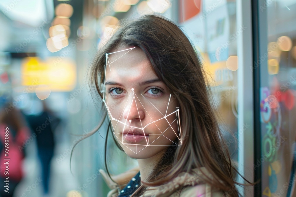 Poster face recognition concept. background with selective focus and copy space