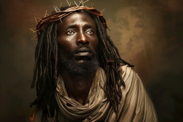 A man with dreadlocks and a crown of thorns on his head - obrazy, fototapety, plakaty