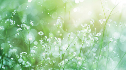 Serene spring meadow with bokeh lights