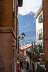 Tourist destination small medieval village of Bellagio with hilly narrow streets and luxurious villas, holiday destination on Lake Como, Italy