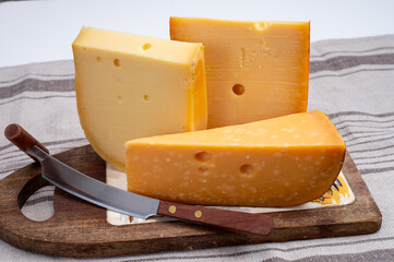 Cheese collection, Dutch ripe hard cheeses made from cow milk in the Netherlands - 777802675