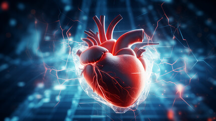 human heart anatomy in blue - obrazy, fototapety, plakaty