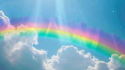 Vibrant spring rainbow in sunny sky - obrazy, fototapety, plakaty