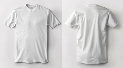 A pristine blank t-shirt template in a soft cotton material, captured from the front and back, isolated on a white background for a versatile print 