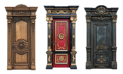 Obraz premium set of antique wooden door isolated on white background