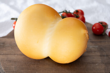 Cheese collection, Italian cheese scamorza, caciocavallo, provolone made from cow milk in South...