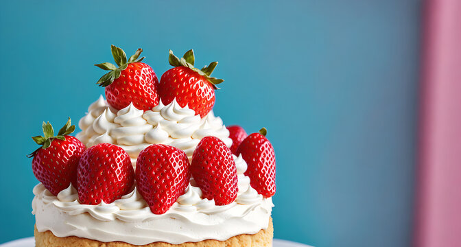 A strawberry shortcake with whipped cream and strawberries on top.