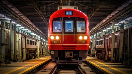 The Red Line train stops at a maintenance facility at Bang Sue Central Station - obrazy, fototapety, plakaty