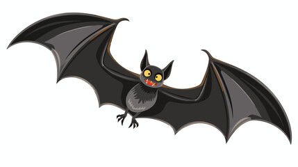 Cartoon bat flying isolated on white background flat