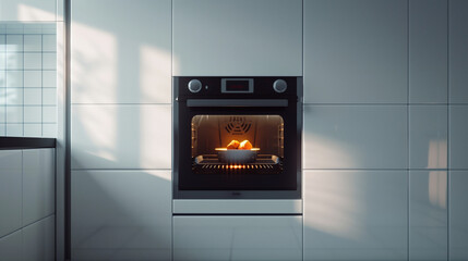 Modern Kitchen Interior with Oven Baking Croissants