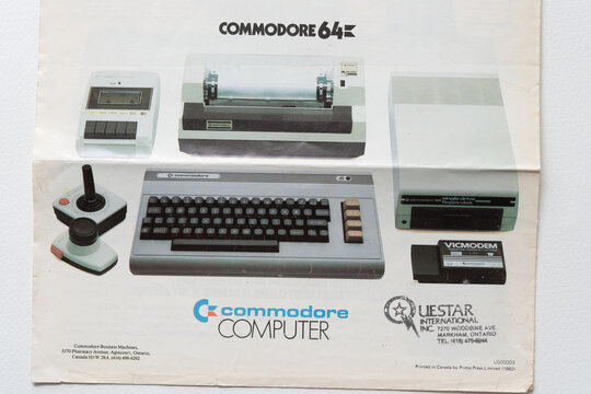 detail of vintage (circa 1982 or 1983) Commodore 64 product brochure  (back)