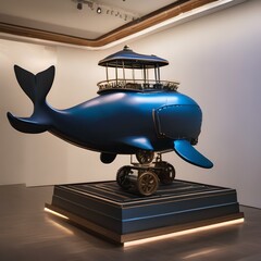 A whale wearing a cowboy hat and riding a mechanical bull4 - obrazy, fototapety, plakaty