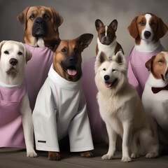 A group of dogs wearing painter's smocks and creating masterpieces4