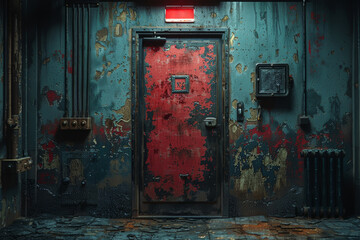 A locked door with signs of forced entry, indicating a break-in or attempted burglary. Concept of a security breach. Generative Ai. - obrazy, fototapety, plakaty