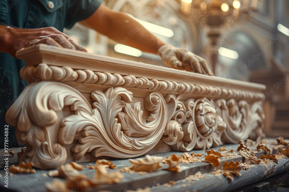 Poster a skilled carpenter constructing fine furniture with craftsmanship that withstands the test of time.