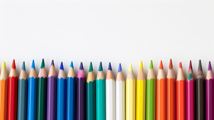 Colored pencils isolated on white background. Back to school.
